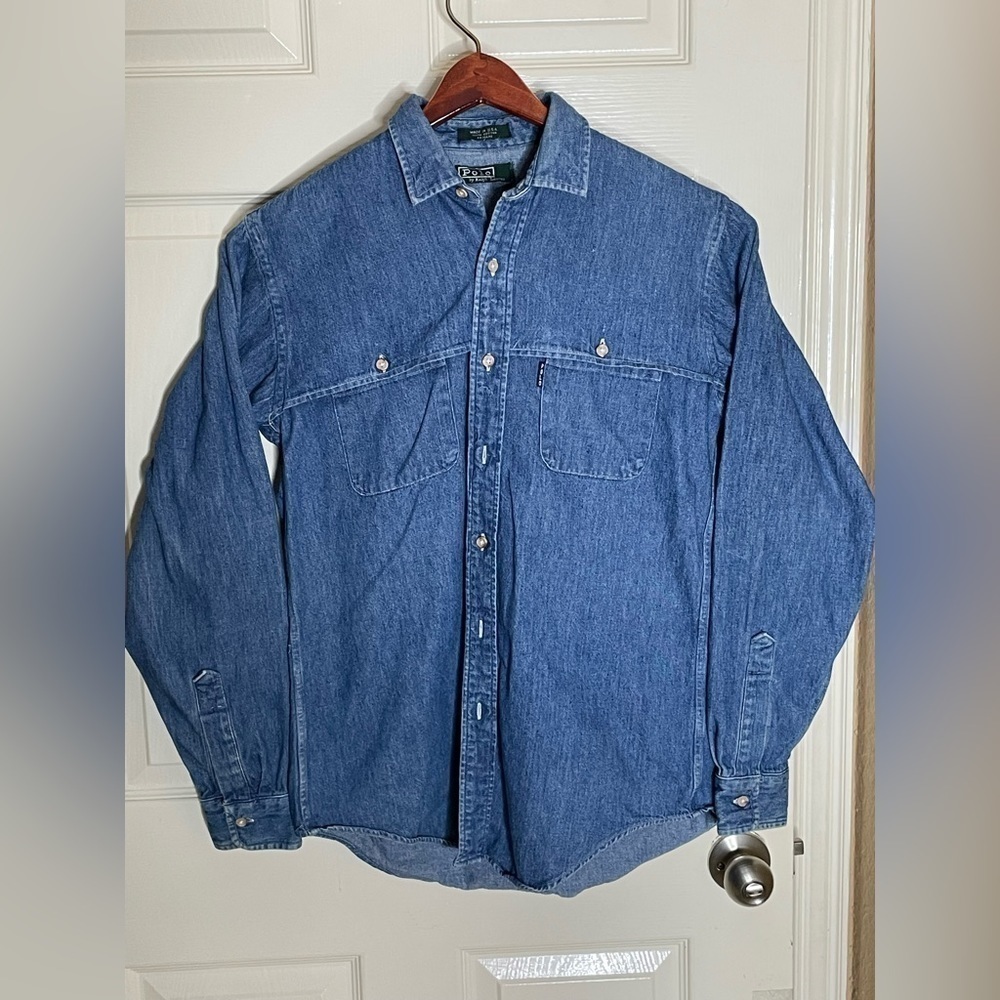 Vintage Polo Ralph Lauren  Denim Shirt/rain Flap Med​​​​​​​​​​​​​ - Picture 13 of 13